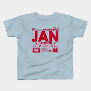Vintage Jackson JAN Airport Code Travel Day Retro Travel Tag Mississippi Kids T-Shirt